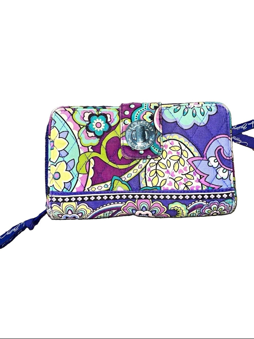 Vintage Vera Bradley Heather Purple Paisley Floral Turn Lock Wallet Credit Card